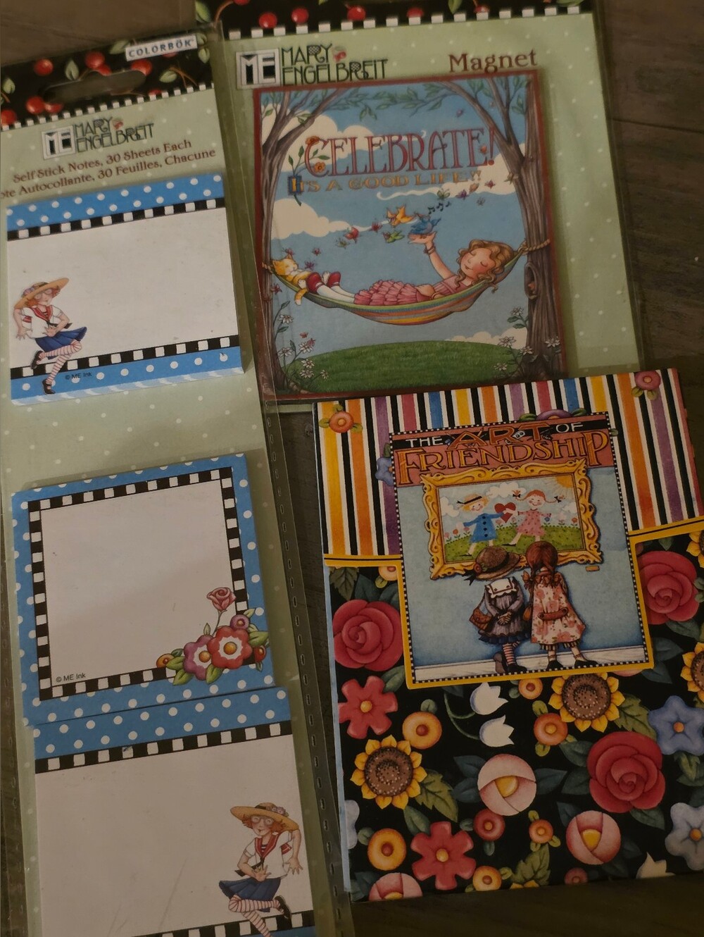 Three Piece Lot Mary Engelbreit Floral Sticky Notes - Magnet - Notepad